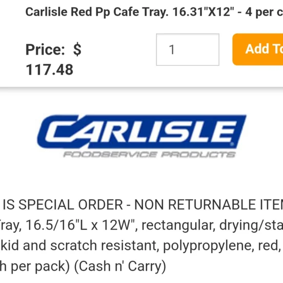 NWT 4 Red BBQ / Cafeteria / Party / 12x16" Serving Tray by Carlisle - Picture 7 of 7